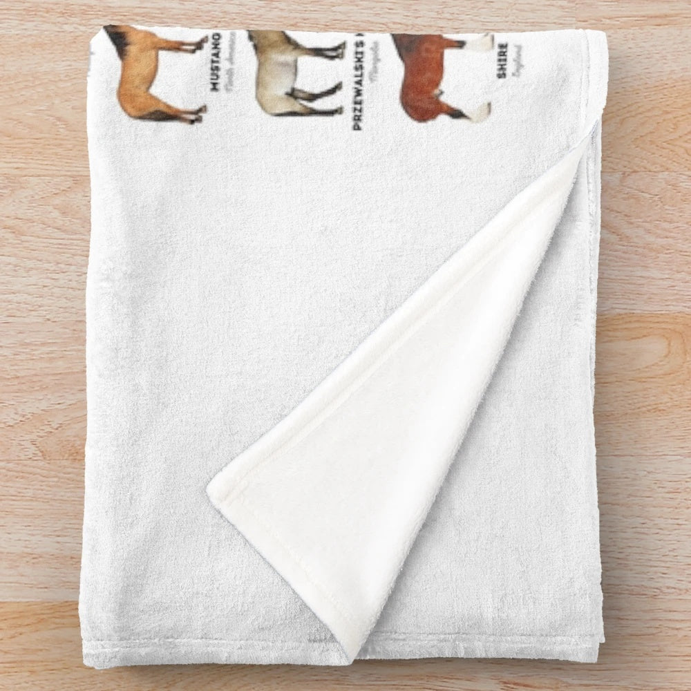 Plush blanket featuring a collage of different horse breeds