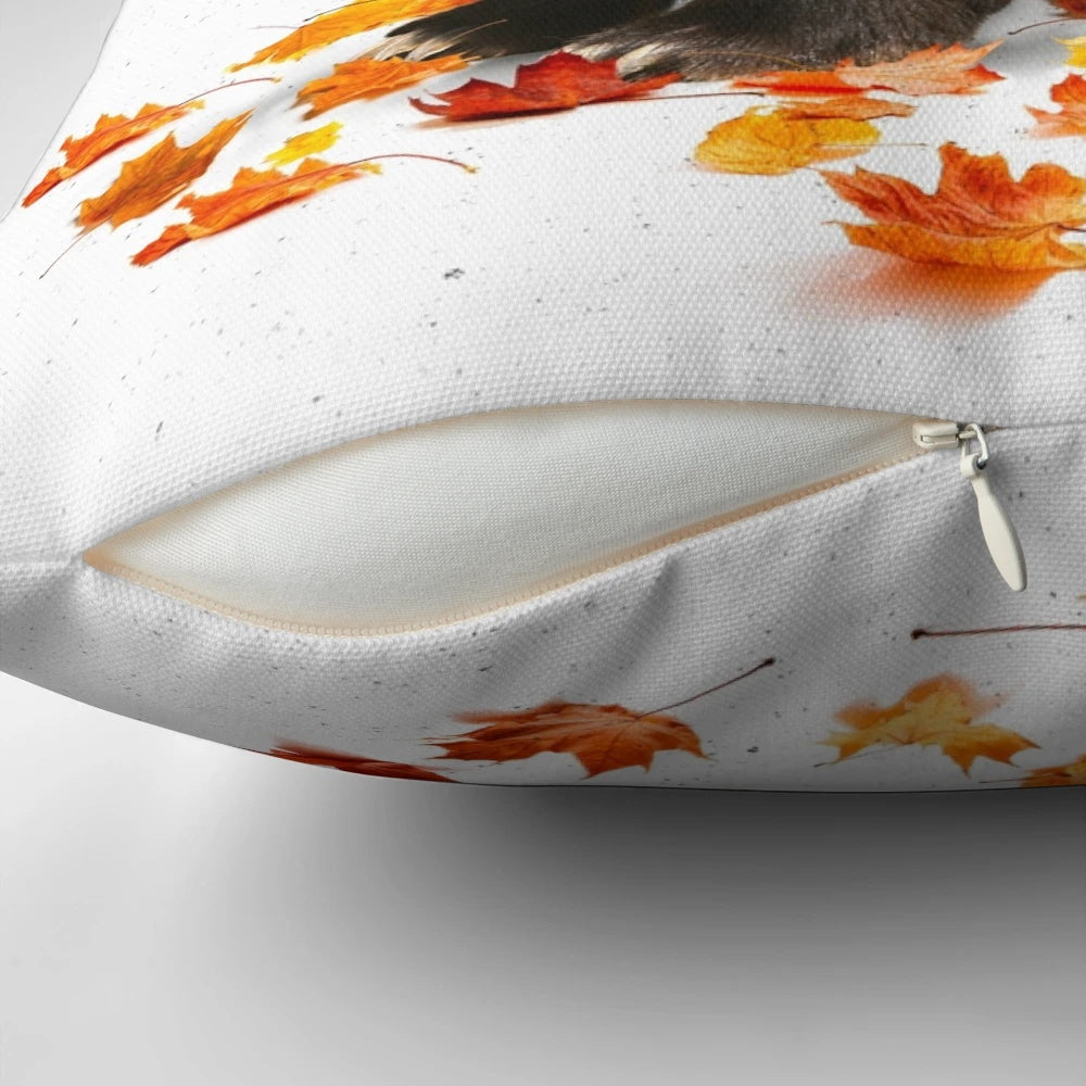 Equinox Bear Pillow with Autumn Leaves and Nature Landscape