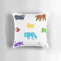 A vibrant, colorful throw pillow featuring the iconic illustrations from the classic children's book "Brown Bear, Brown Bear, What Do You See?" by Eric Carle.