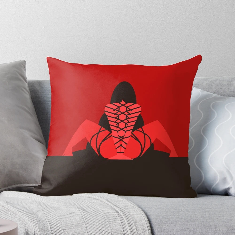 Artistically tied shibari rope model on pillow, high-quality erotic bondage wall art