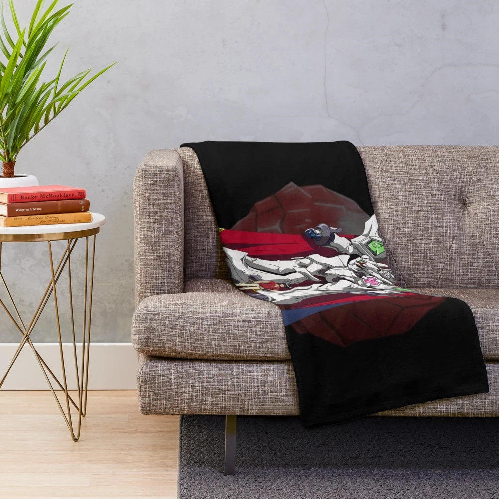 Escaflowne inspired plush blanket featuring anime mech and character designs