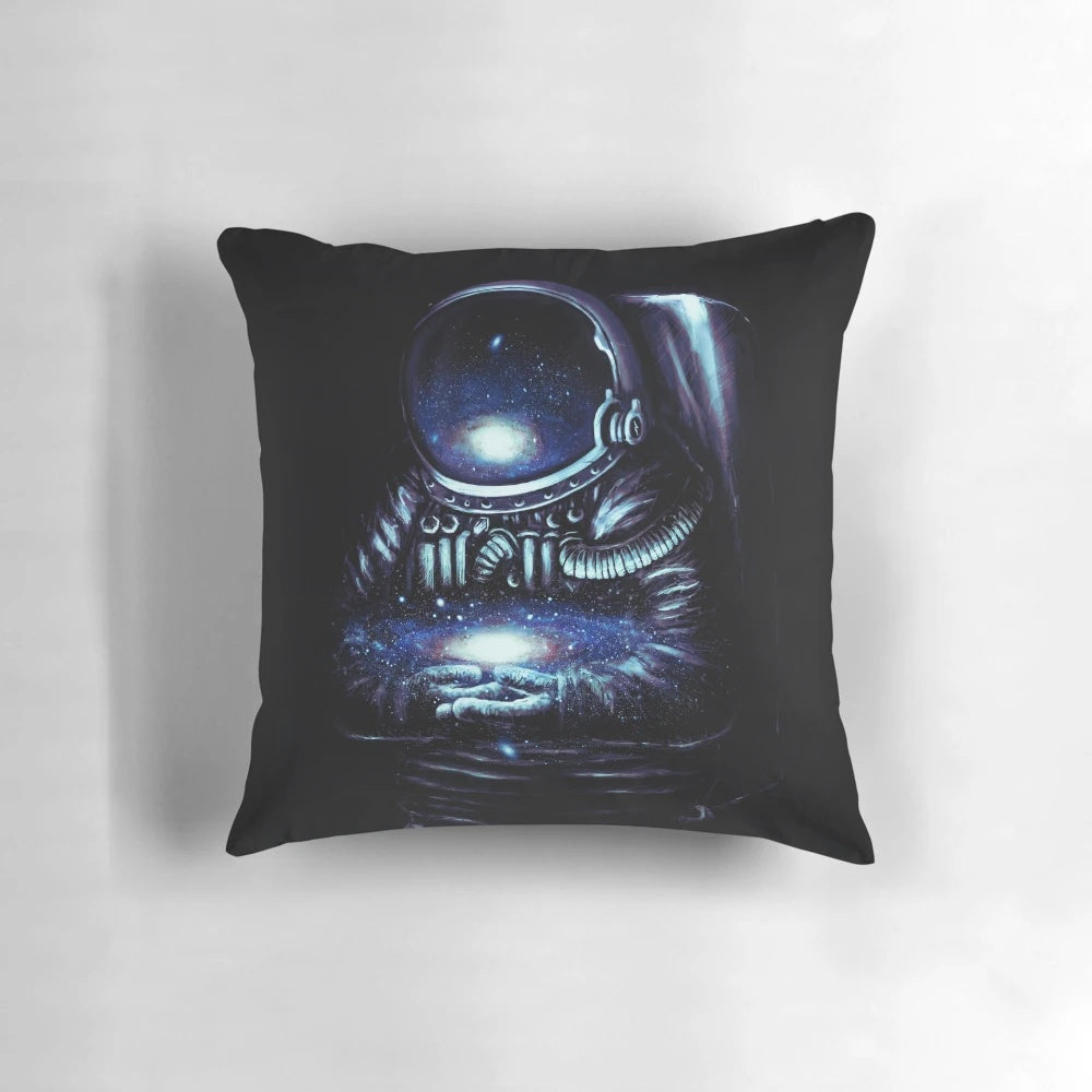 The Keeper Galaxy Pillow featuring a surreal, starry night sky design