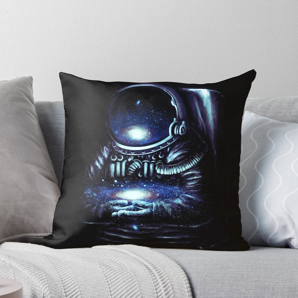The Keeper Galaxy Pillow featuring a surreal, starry night sky design