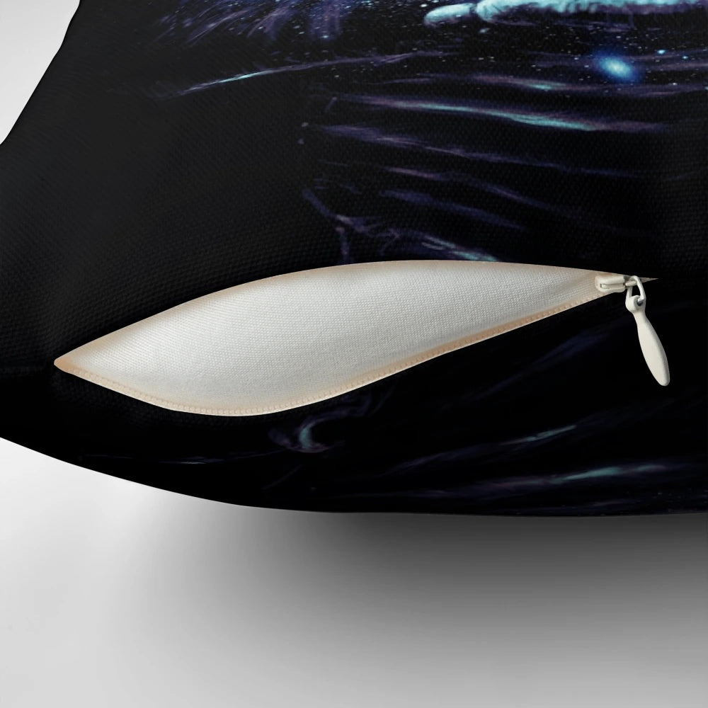 The Keeper Galaxy Pillow featuring a surreal, starry night sky design