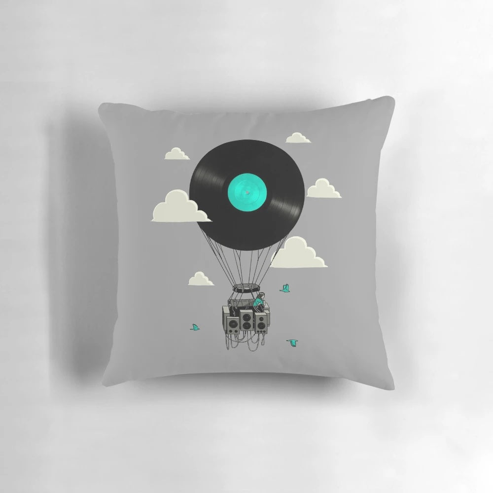 A plush, cloud-like pillow featuring nature-inspired designs and serene imagery
