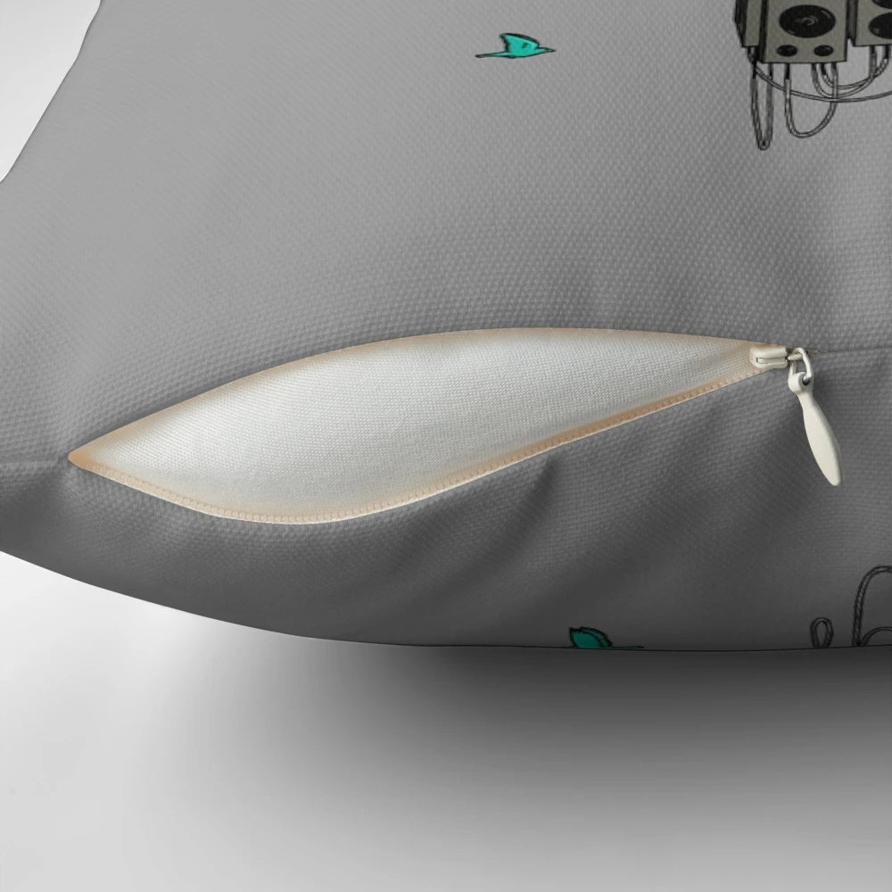 A plush, cloud-like pillow featuring nature-inspired designs and serene imagery