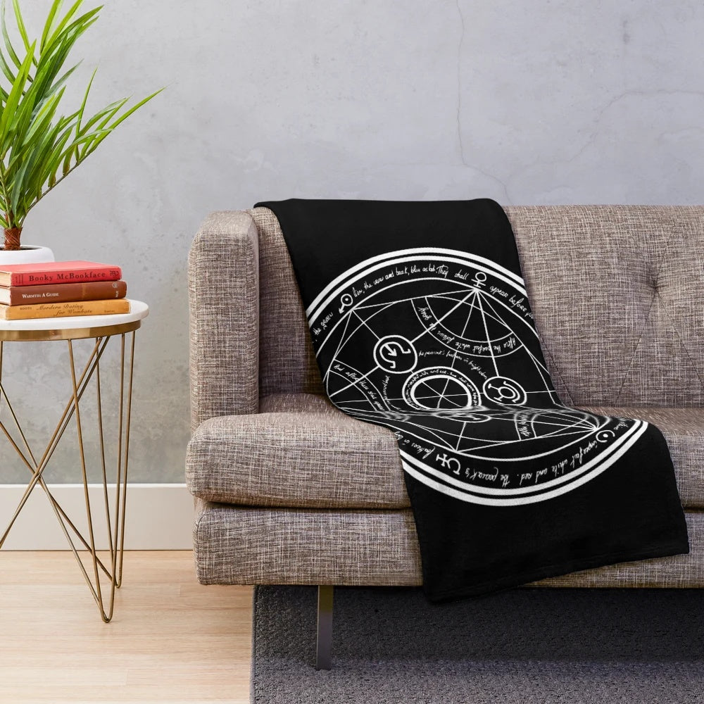 Dark plush blanket with alchemy transmutation circle design