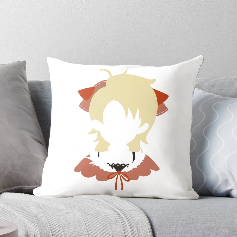 Eternal Sonata Polka Pillow featuring a stylized blond pigtails silhouette design