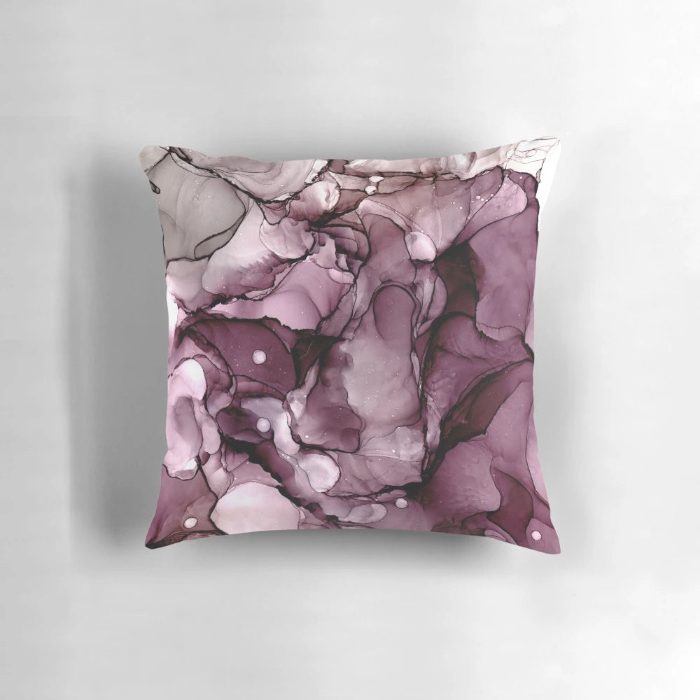 Abstract Aubergine Ink 2 Pillow with Ethereal, Wispy Fluid Art Design