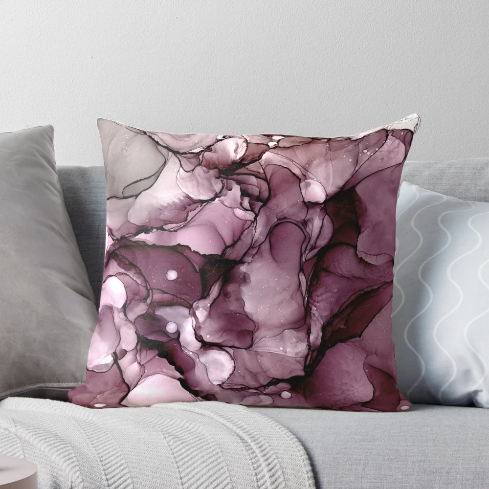Abstract Aubergine Ink 2 Pillow with Ethereal, Wispy Fluid Art Design