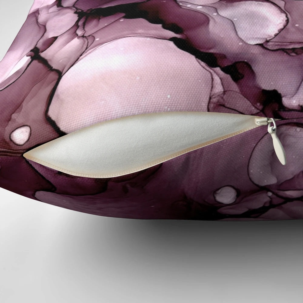 Abstract Aubergine Ink 2 Pillow with Ethereal, Wispy Fluid Art Design
