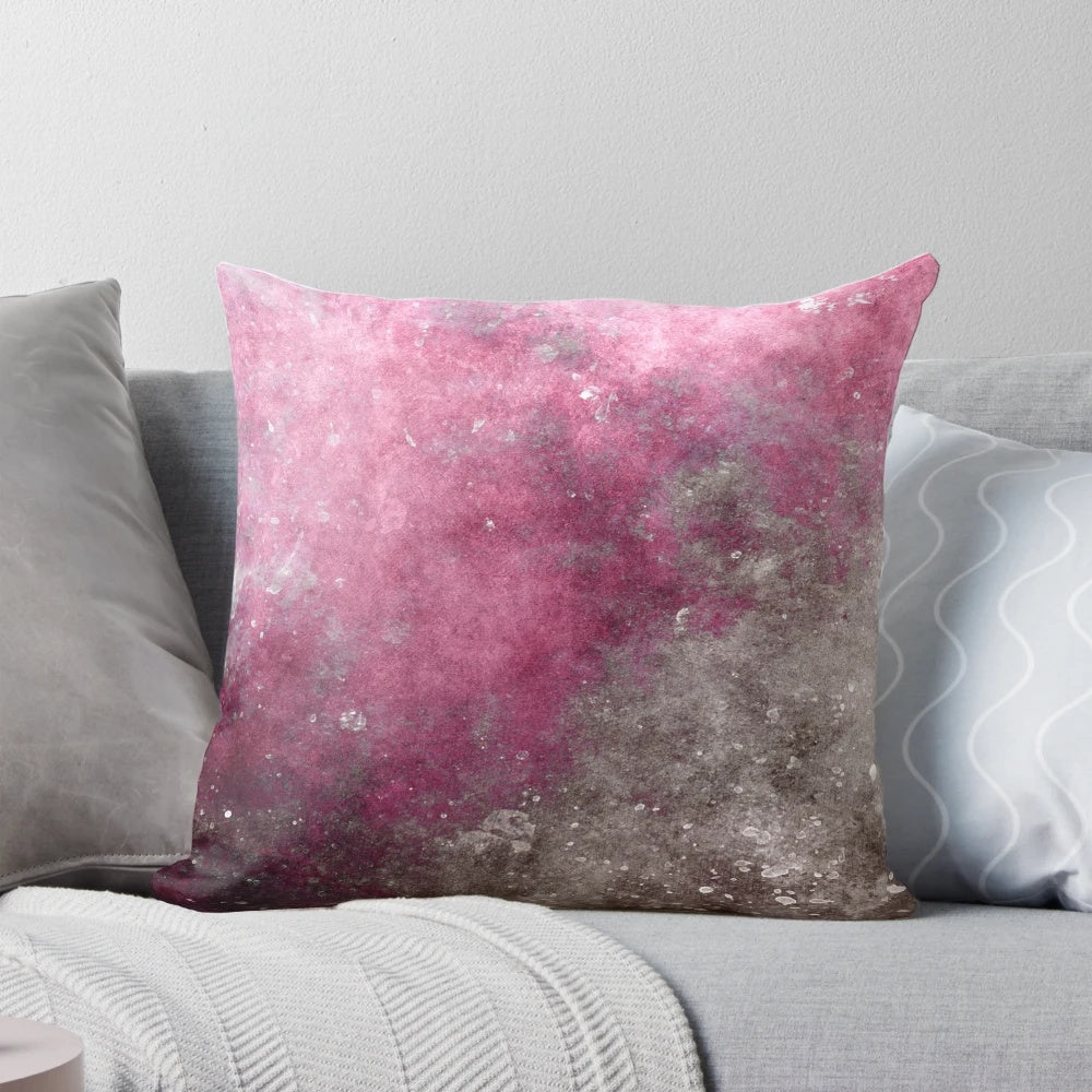 Soft, abstract pillow with a grunge, atmospheric texture in shades of blue and grey
