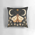 Mystical between two moons pillow featuring moths, butterflies, and other nocturnal creatures