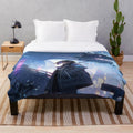 Plush blanket featuring an ethereal, cyberpunk-inspired dragon creature