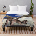 Plush blanket featuring a whimsical dragon soaring through cloudy skies