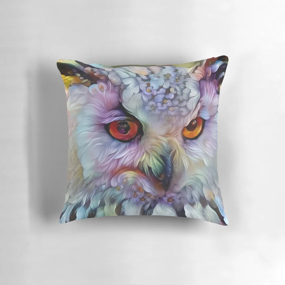 Ethereal, fantasy-inspired owl pillow with a magical, faerie-like design.