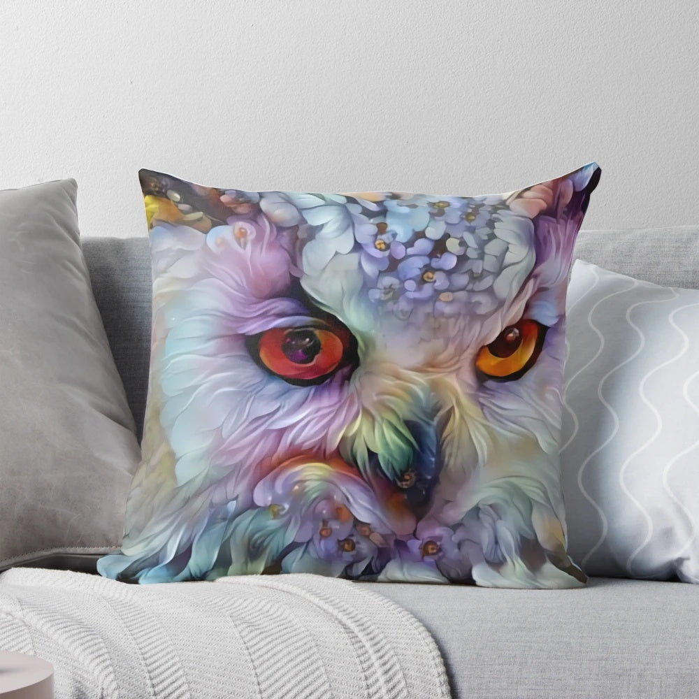 Ethereal, fantasy-inspired owl pillow with a magical, faerie-like design.
