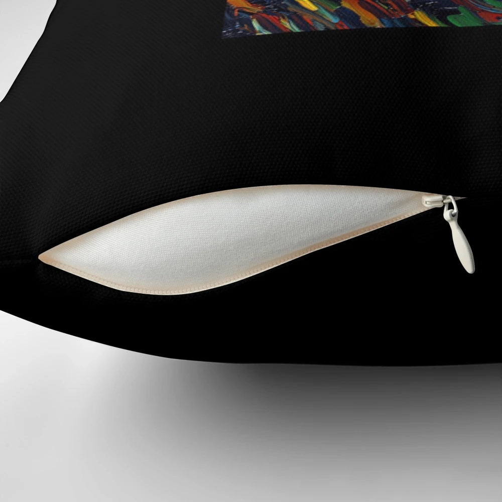 Captivating ghost-themed pillow with a striking painted design, perfect for adding a touch of the supernatural to your living space.