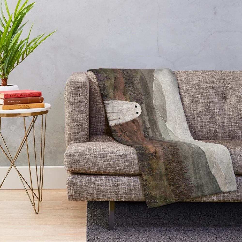 Heather Ghost Plush Blanket with Misty, Atmospheric Watercolor Design