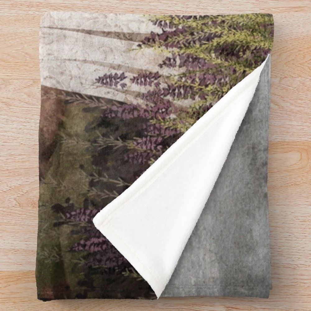 Heather Ghost Plush Blanket with Misty, Atmospheric Watercolor Design