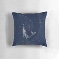 A mystical pillow featuring a humpback whale swimming among the stars in a surreal, cosmic seascape.