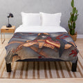 Kitsune mythological creature with lantern in dark forest plush blanket