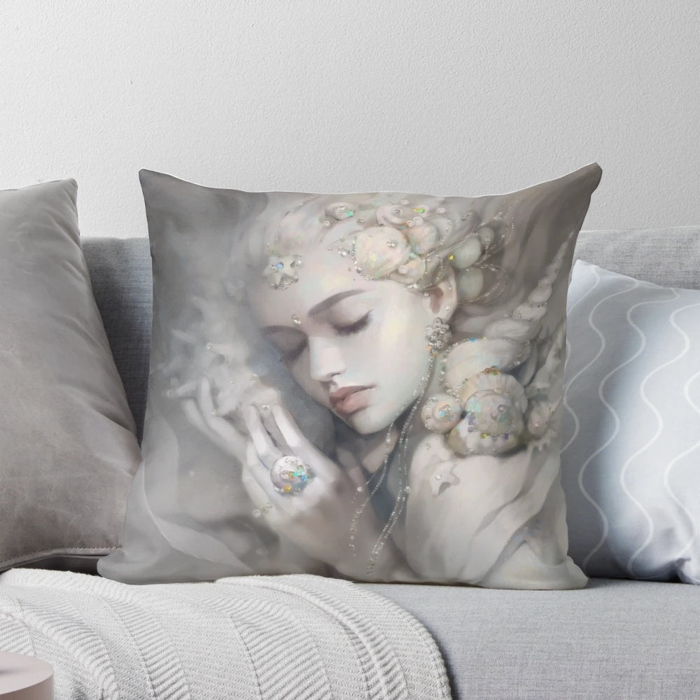 Soft, calming pillow with a mermaid design, perfect for creating a dreamy, underwater aesthetic in your home.