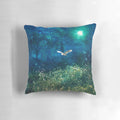 Soft, dreamy midnight forest pillow featuring a barn owl under the moonlight, created by artist Angie Latham.