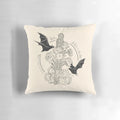 Elegant bat-themed throw pillow with a simple, abstract night bloom design