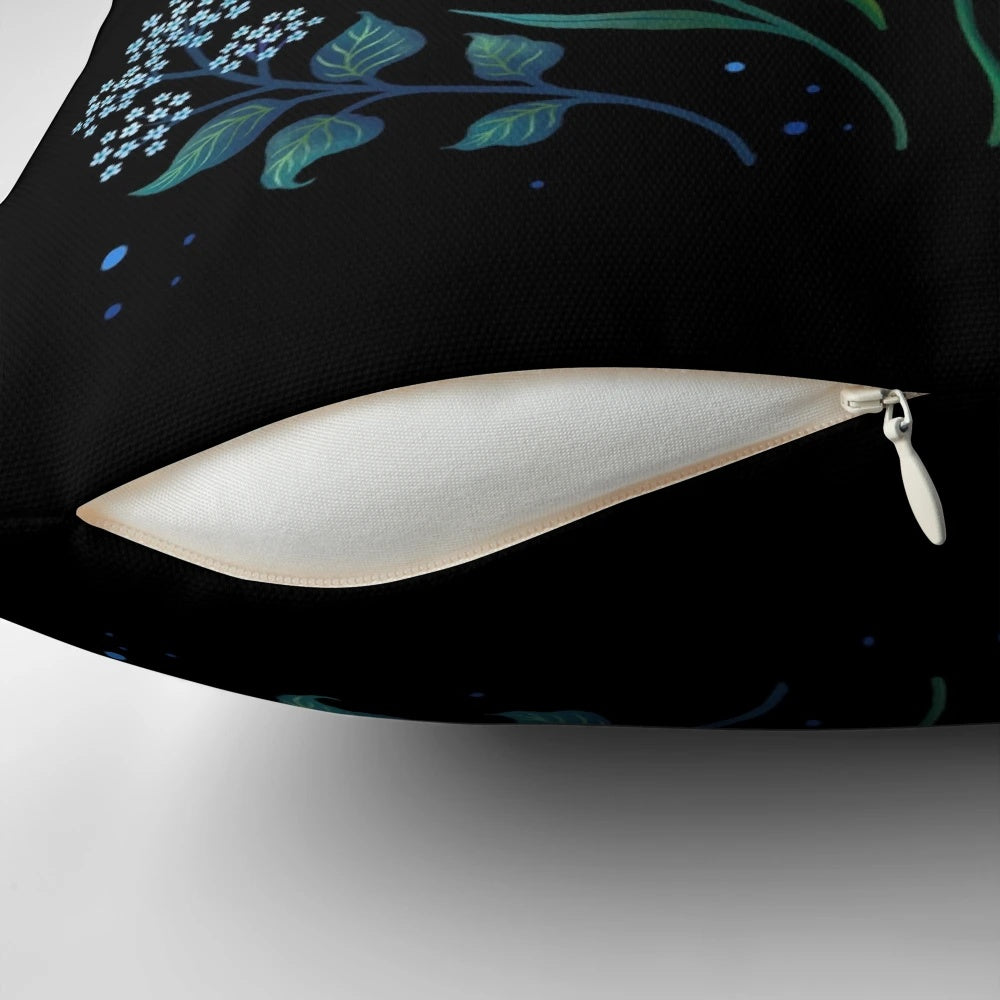 Blue Morpho butterfly resting on a pillow under the moonlight