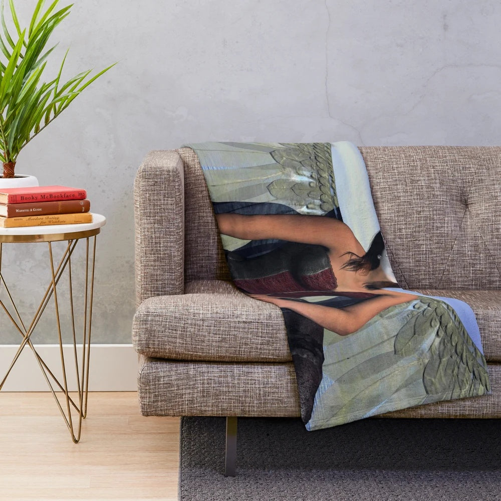 Plush blanket with abstract, ocean-themed fantasy art design
