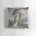 A vibrant, poetic pillow featuring the goddess Sappho surrounded by cherubs and flowers in a classical, renaissance-inspired style.