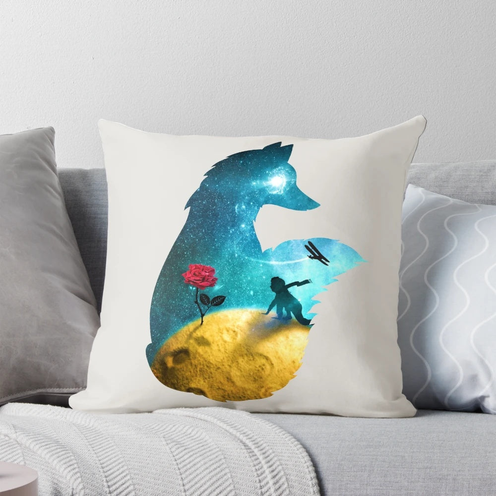 Soft, whimsical pillow featuring a design inspired by the classic tale 'The Little Prince