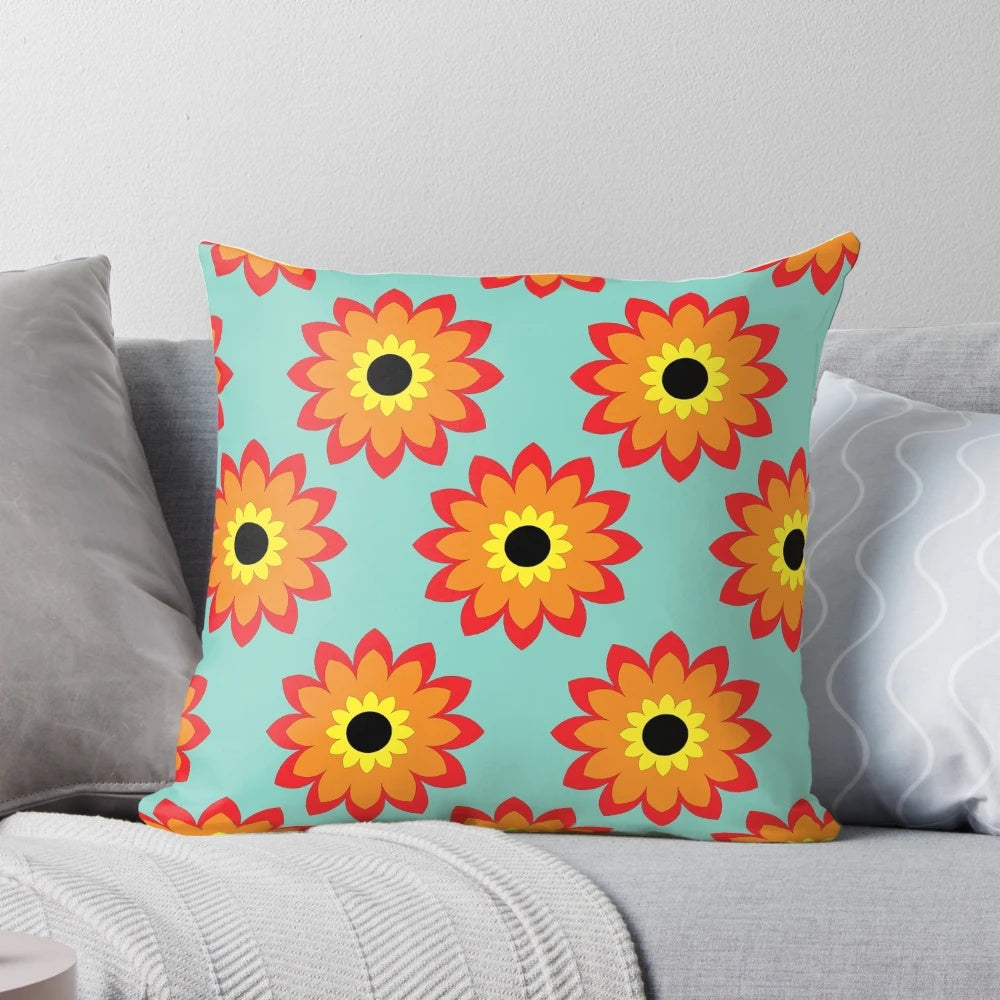 Ethnic geometric pattern pillowcase with colourful abstract symmetry design