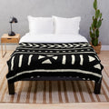African mud cloth inspired black and white plush blanket