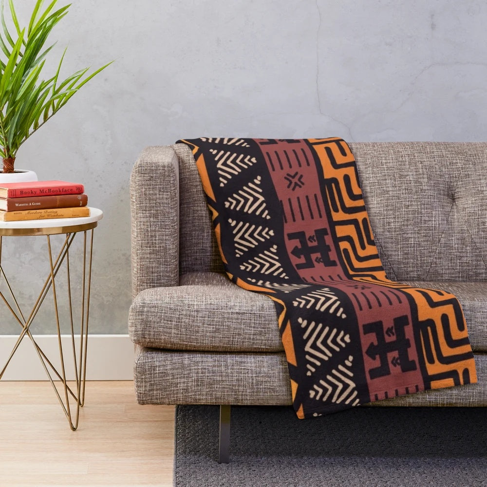 Ethnic tribal print plush blanket with abstract African inspired design