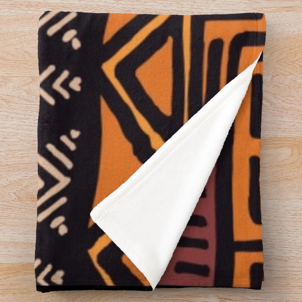 Ethnic tribal print plush blanket with abstract African inspired design