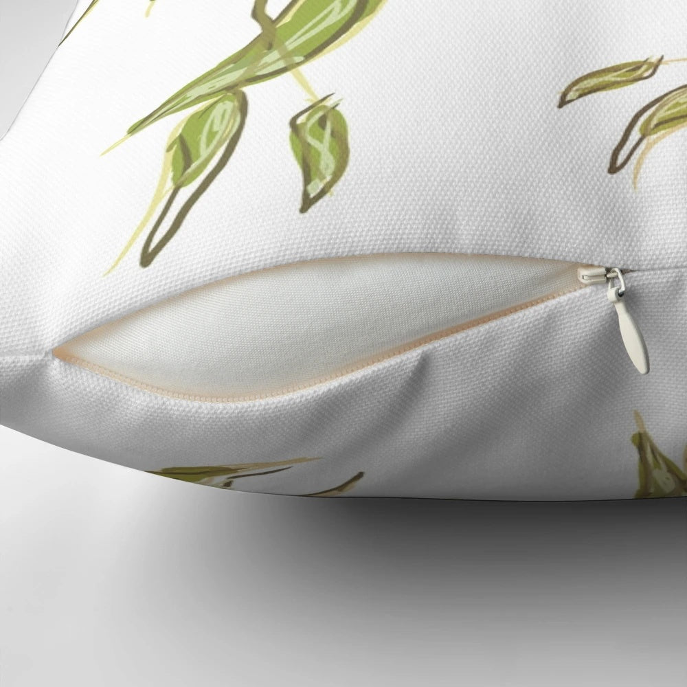 Soft, green pillow featuring a beautiful pattern of native Australian eucalyptus flowers and gum nuts