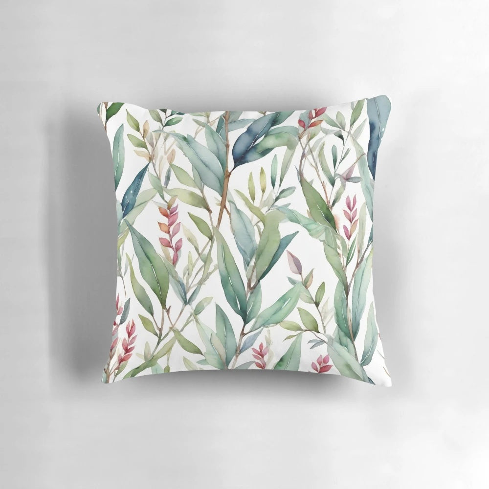 Eucalyptus leaf pattern decorative throw pillow for botanical home decor