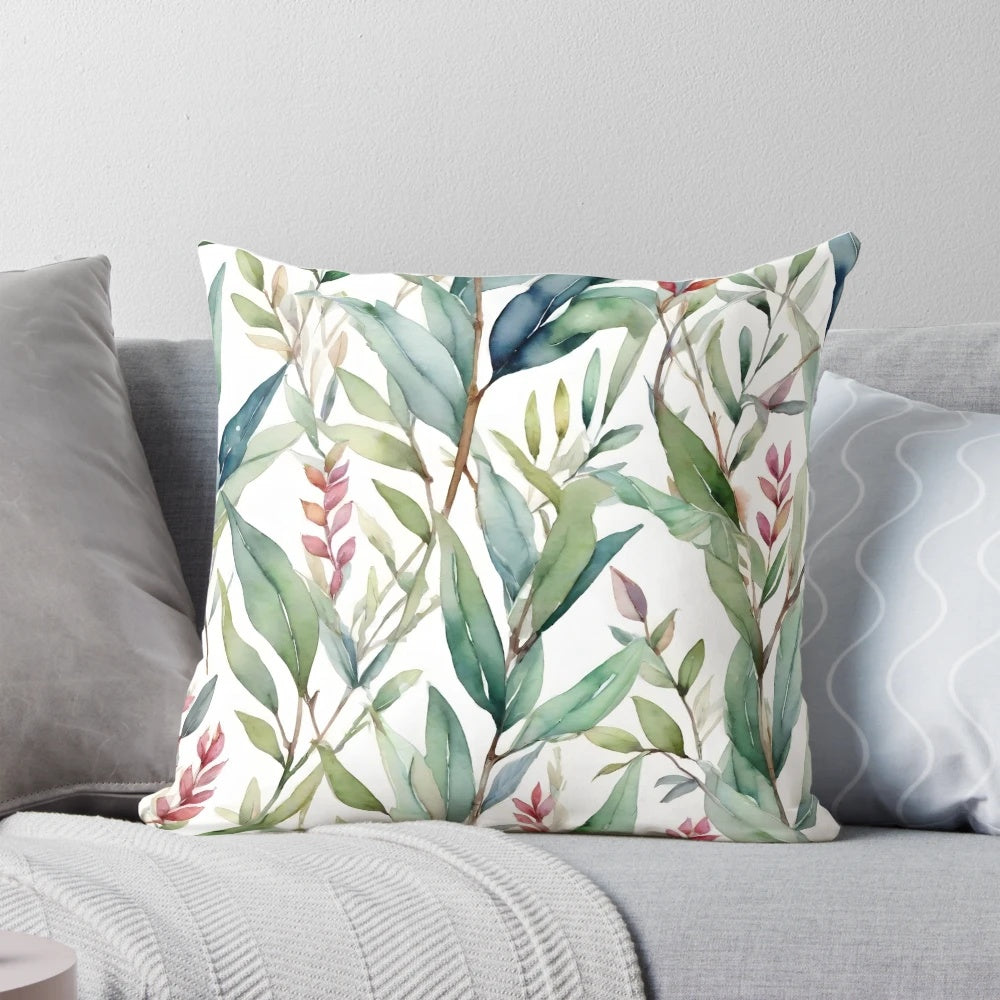 Eucalyptus leaf pattern decorative throw pillow for botanical home decor
