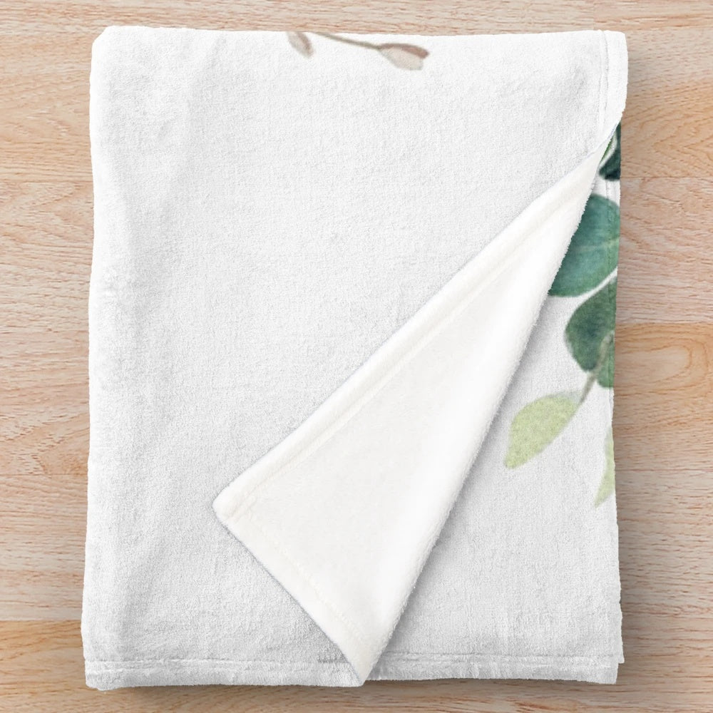 Eucalyptus watercolor print plush blanket