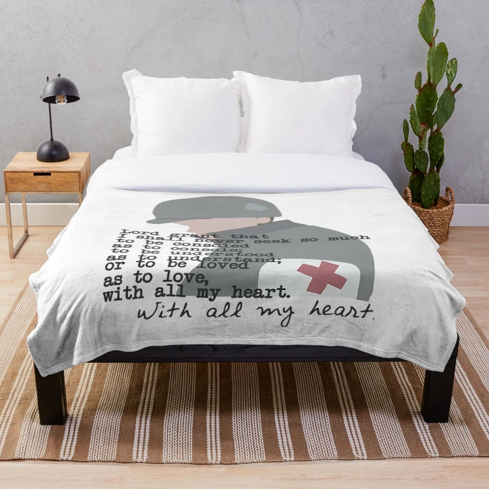 Eugene Roe-inspired plush blanket, featuring nostalgic World War II imagery