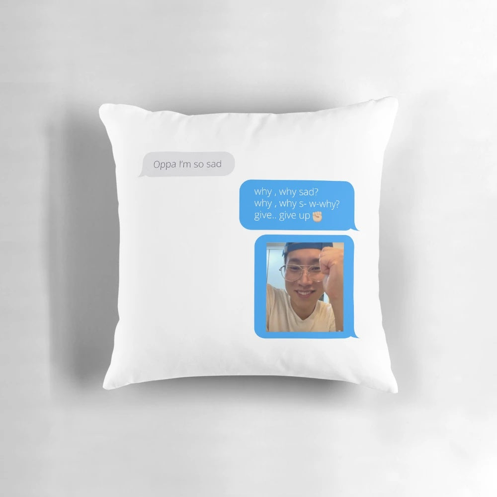 Eunkwang "Give Up" BTOB themed decorative pillow with text design