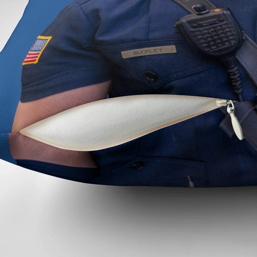 A digital portrait of Evan Buckley, a character from the TV show 911, printed on a high-quality pillow.