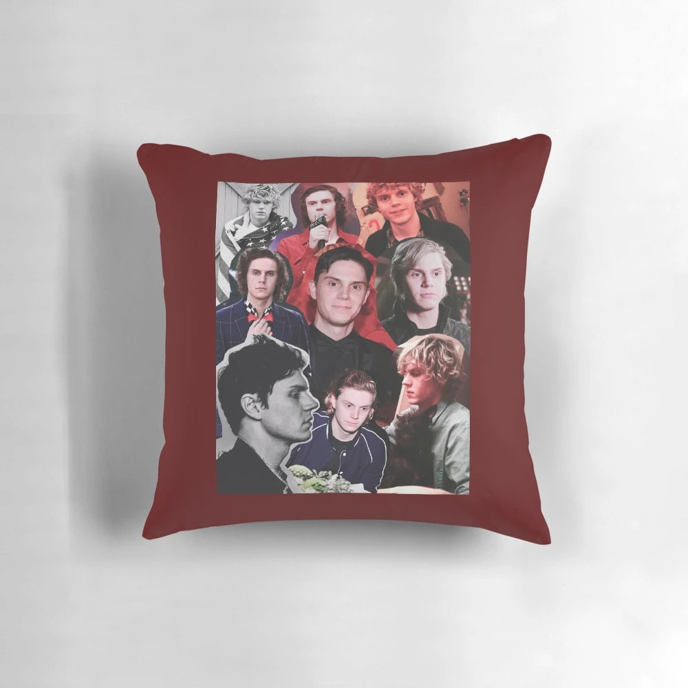 Decorative Pillow Featuring Evan Peters in a Collage Design