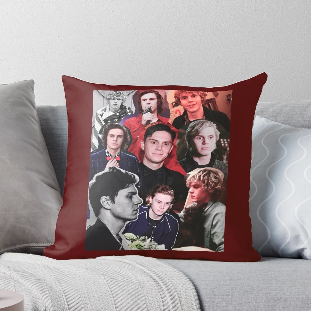Decorative Pillow Featuring Evan Peters in a Collage Design