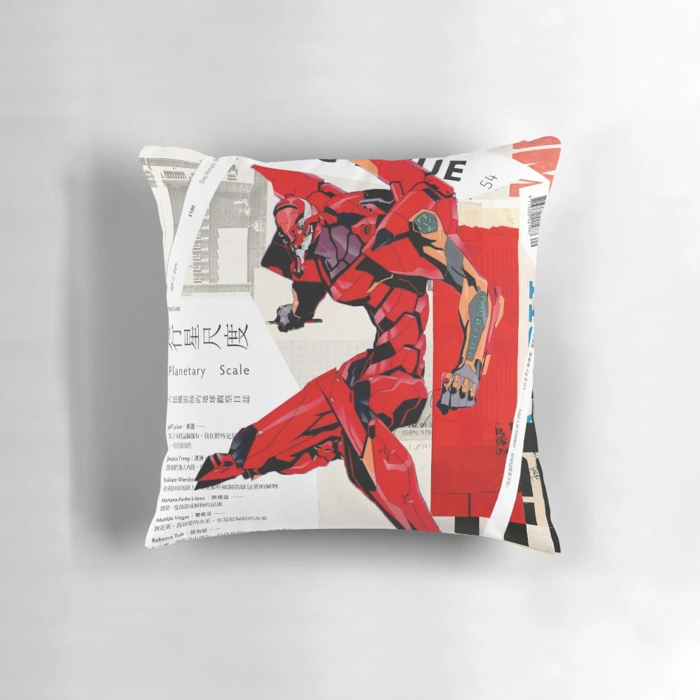 Evangelion EVA Unit-02Collage Pillow featuring characters from the Neon Genesis Evangelion anime series