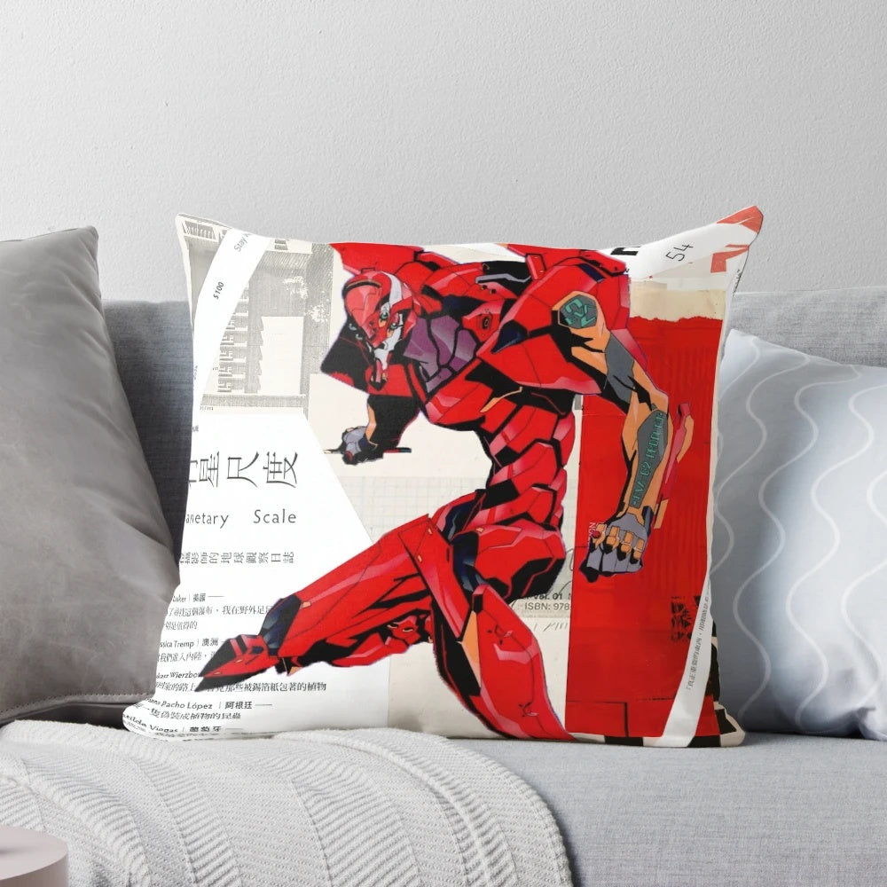 Evangelion EVA Unit-02Collage Pillow featuring characters from the Neon Genesis Evangelion anime series