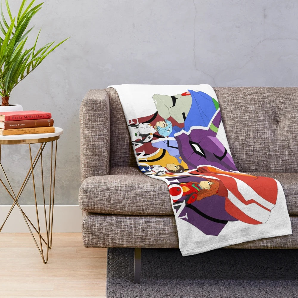 Evangelion-inspired plush blanket featuring characters from the iconic anime series
