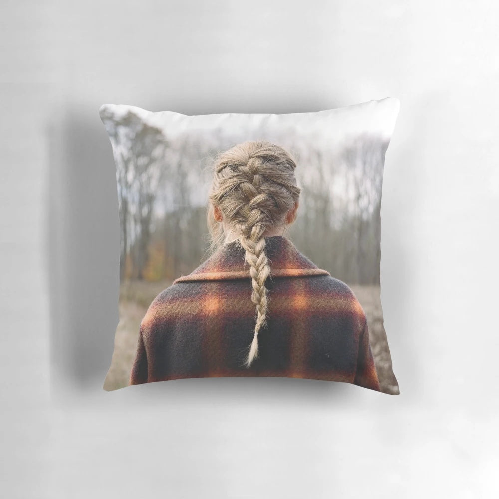 Evermore-inspired album cover design pillow featuring Taylor Swift's latest album